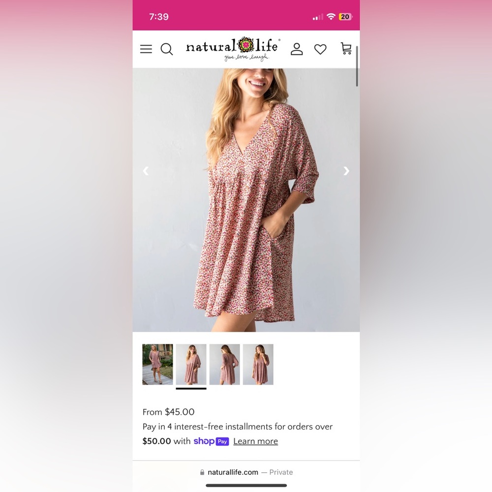 Natural Life Stella V-Neck Dress - Pink Ditsy